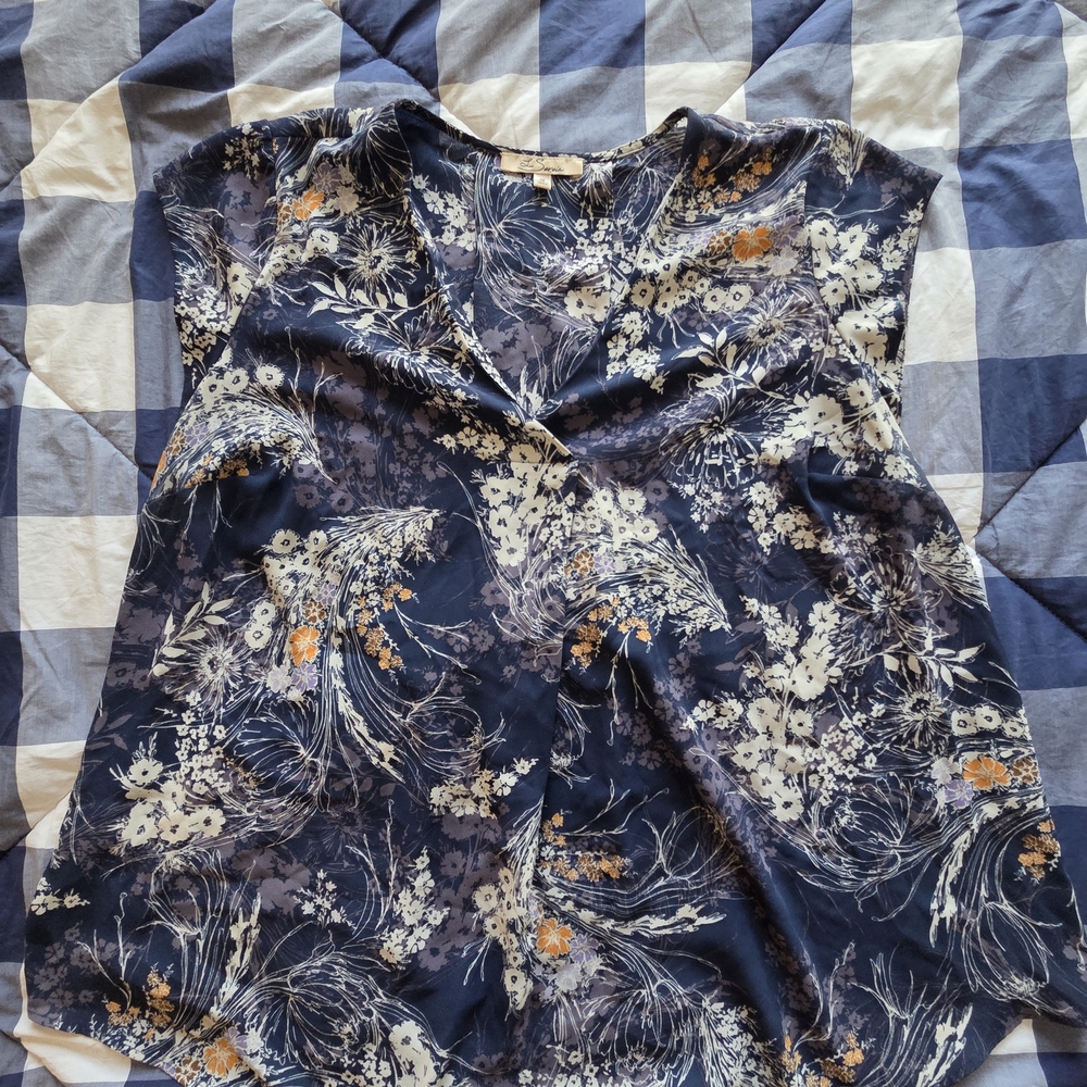 Les Serein Navy Floral Blouse Size 1x